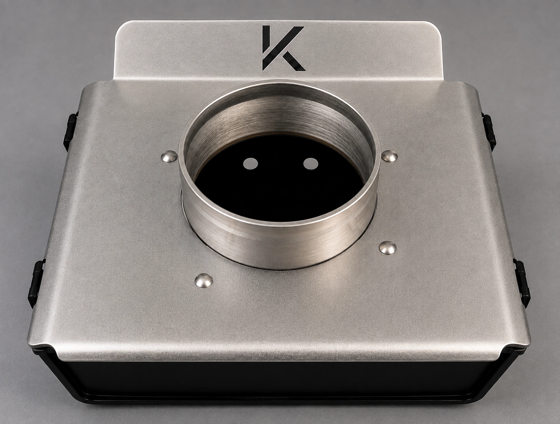 Custom Konrad aluminum airbox lid assembled on a BMW Airhead lower airbox pan